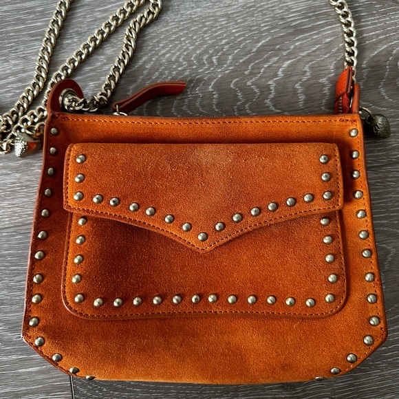 Zara Suede Orange Mini Bag Crossbody Purse With Studs And Chain - Picture 3 of 4